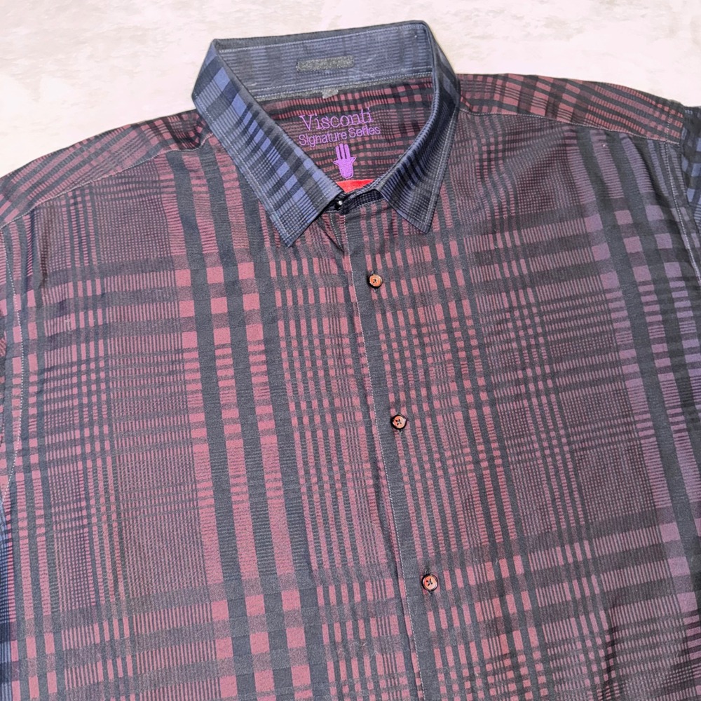Visconti Signature Series Limited Edition Plaid Button Down Shirt Mens XL Purple